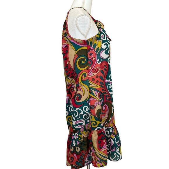 John John colorful cotton shift, beaded bib, small, bohemian, vacation, tropical - Picture 2 of 4